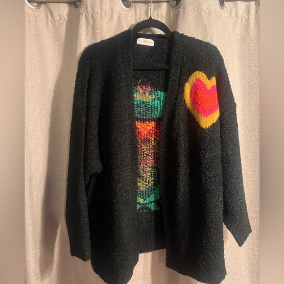 NATURAL LIFE Sweaters - NATURAL LIFE Black Cardigan with Colorful Heart